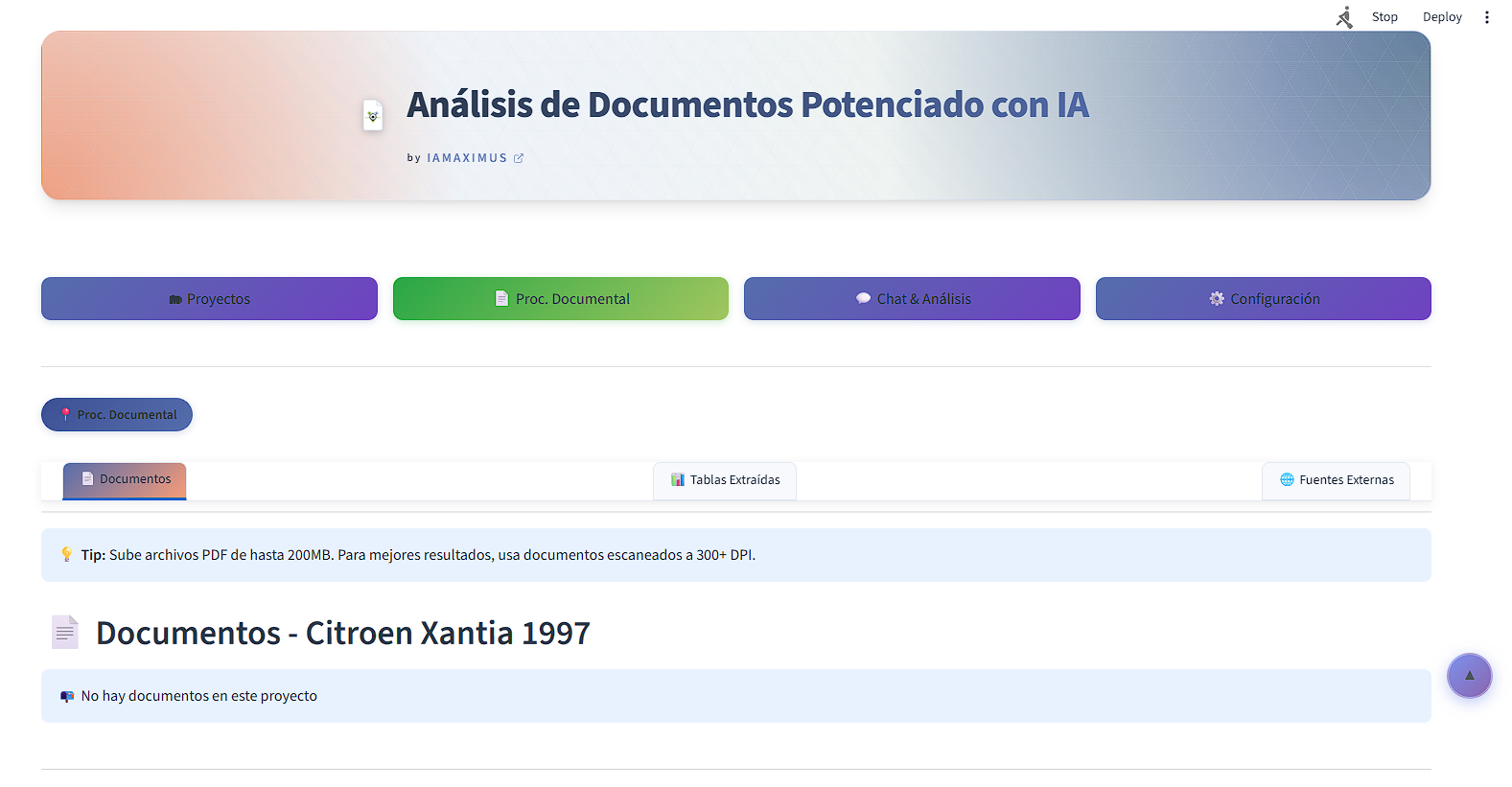 Barra de navegación superior del sistema AIMAXIMUS